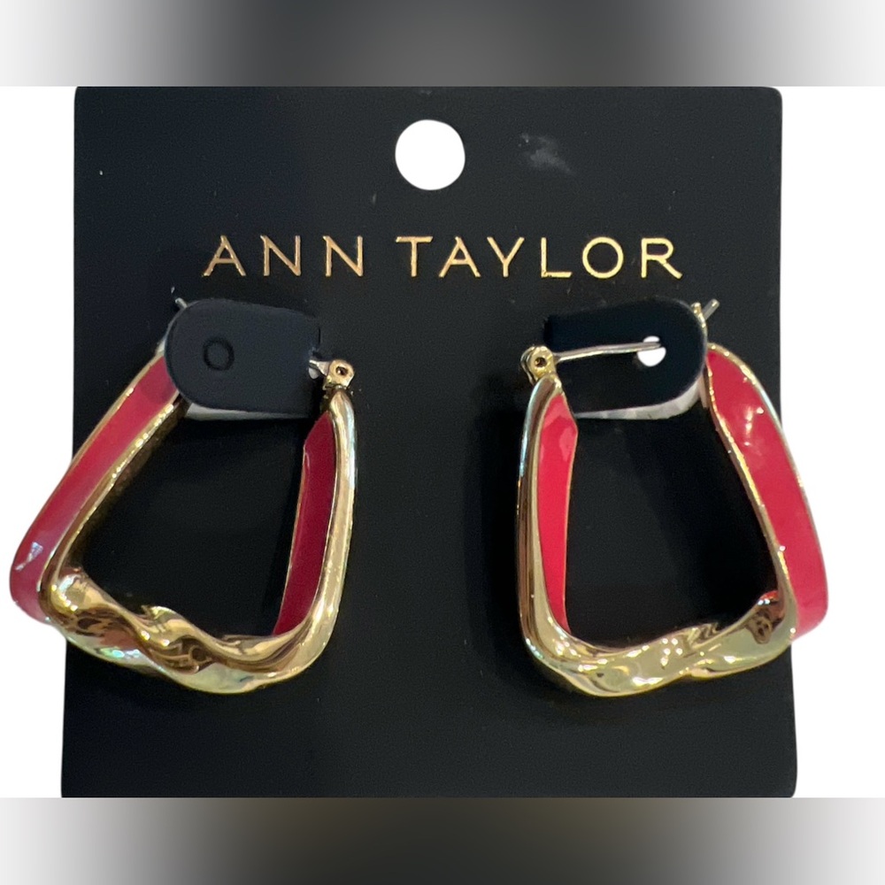 Ann Taylor Gold and Red Square Earrings